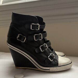 Ash Black and Cream Buckle Wedge Sneakers